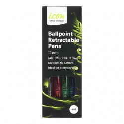Icon Ballpoint Retractable Pens Medium Assorted Pack 10