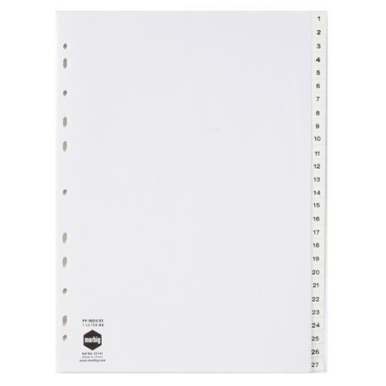 Indices A4 256gsm White Card, 2 flights of 27, 1-54 tabs cellotabed