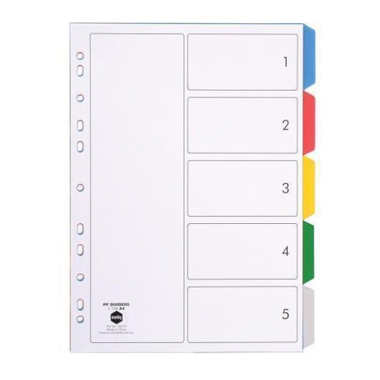 MARBIG DIVIDERS MULTI CLR PP A4 5TAB