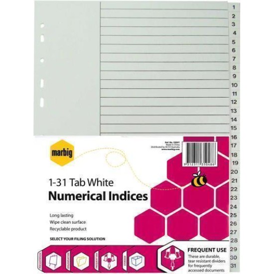 MARBIG INDICES WHITE PP A4 1-31TAB