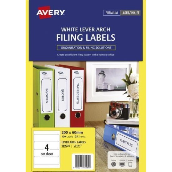 AVERY LABEL L7171 LEVER ARCH 25 SHEETS