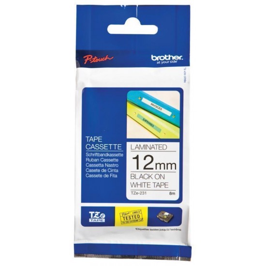 BROTHER TAPE PTOUCH TZE231 12MM BLACK ON WHITE 8M
