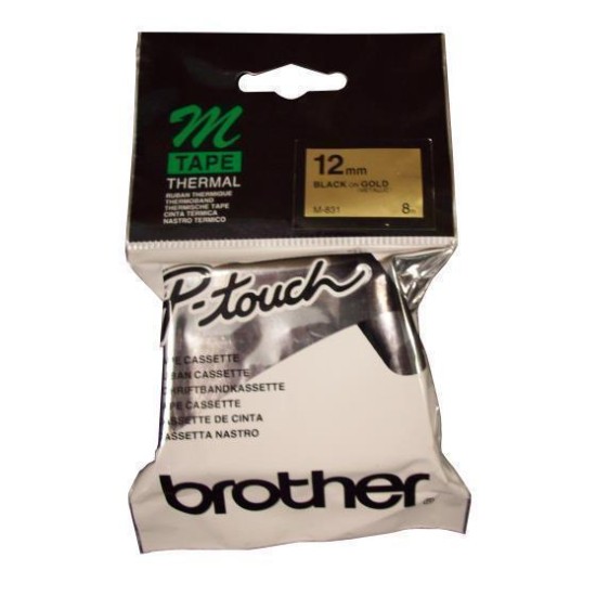 BROTHER TAPE PTOUCH M831 12MM BLACK ON GOLD