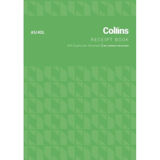 COLLINS CASH RECEIPT A5 4DL 100 LEAF DUPLICATE NO CARBON REQUIRED
