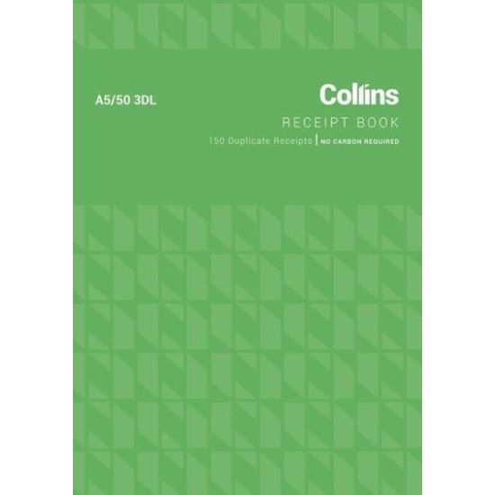 COLLINS CASH RECEIPT A5/50 3DL DUPLICATE NO CARBON REQUIRED