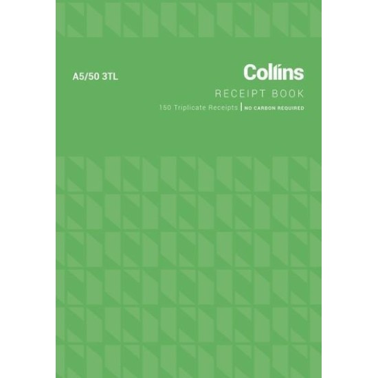 COLLINS CASH RECEIPT A5/50 3TL TRIPLICATE NO CARBON REQUIRED
