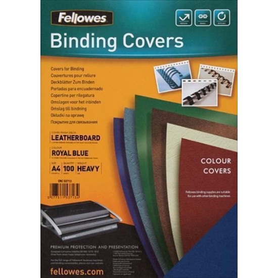 FELLOWES BINDING COVER BLUE 100 PACK A4 TEXTURED 250GSM