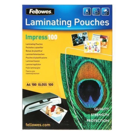 Fellowes Laminating Pouches A4 Gloss 100 Micron, Pack of 100