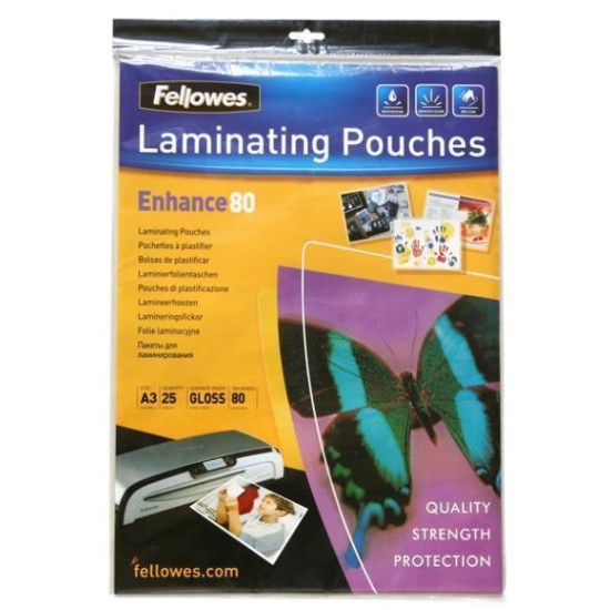 Fellowes Laminating Pouches A3 Gloss 80 Micron, Pack of 25