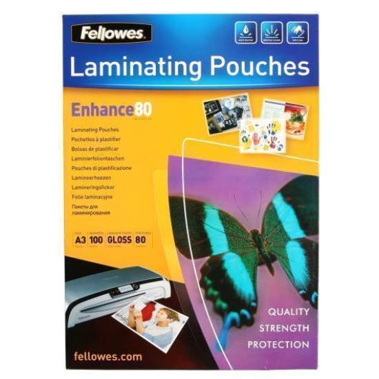 Fellowes Laminating Pouches A3 Gloss 80 Micron, Pack of 100