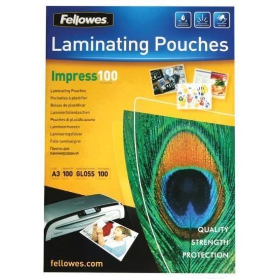 Fellowes Laminating Pouches A3 Gloss 100 Micron, Pack of 100