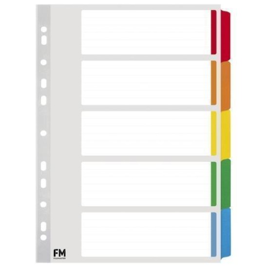 FM INDICES A4 5 TAB COLOURED REINFORCED CARDBOARD