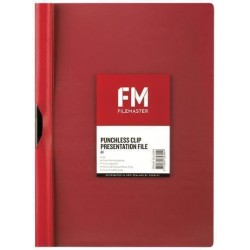 FM CLIPFILE PUNCHLESS RED A4 3MM POLYPROP