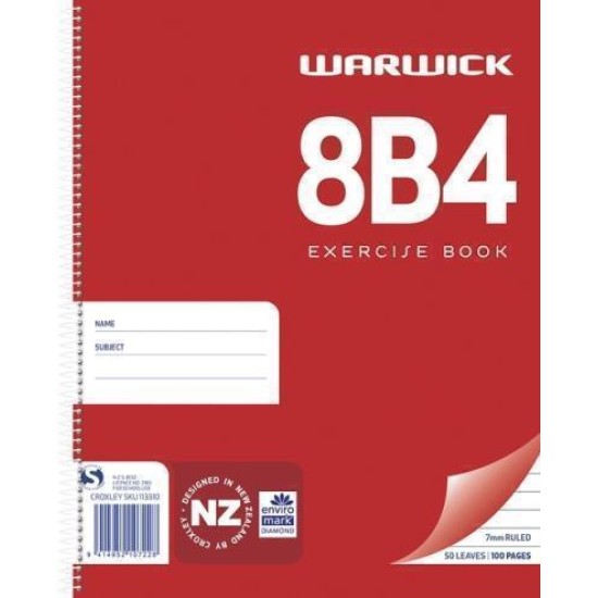 WARWICK NOTEBOOK 8B4 50 LEAF SPIRAL RULED 7MM 230X180MM