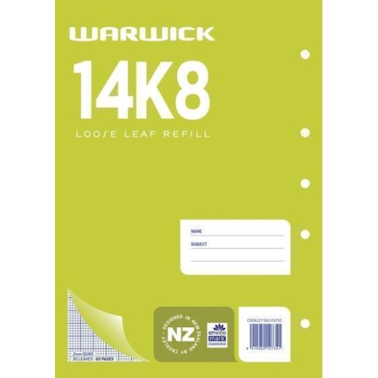 WARWICK REFILL 14K8 LOOSE LEAF 30 LEAF A4 2MM QUAD