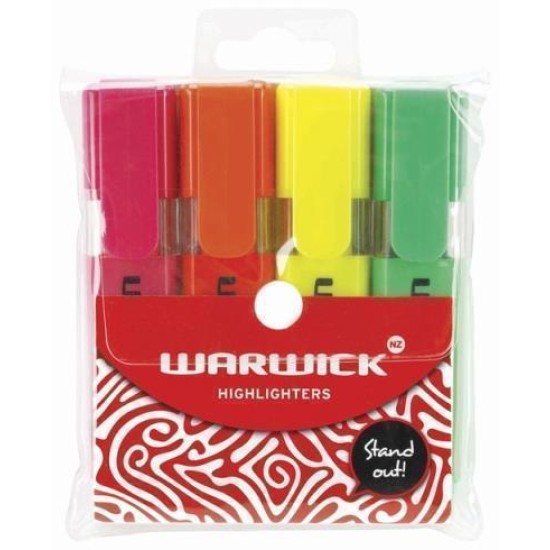 WARWICK HIGHLIGHTER STUBBY ASSORTED 4 PACK