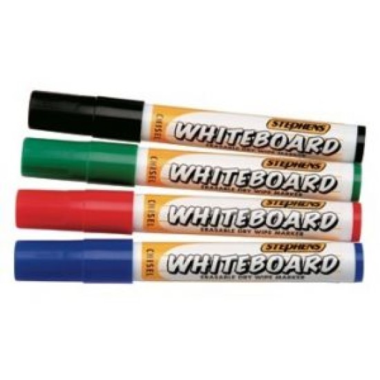 STEPHENS WHITEBOARD MARKERS NON-PERMANENT FINE SET of 4 (black blue red green)