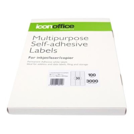 Icon Multipurpose Labels 30 Per Sheet 70x29.7mm, Pack of 100