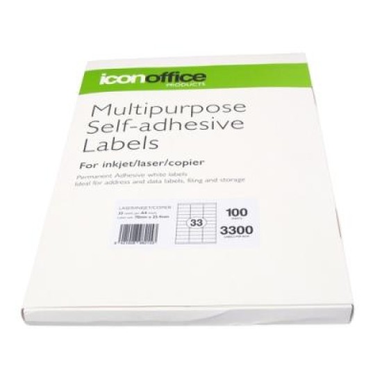 Icon Multipurpose Labels 33 Per Sheet 70x25.4mm, Pack of 100