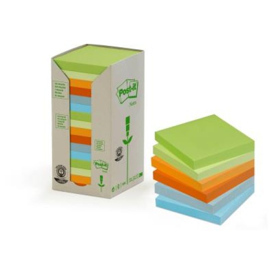 Post-it 100% Recycled Notes Towers 654-RTP Pastel 76mm x 76mm