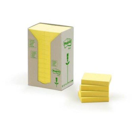 Post-it 100% Recycled Notes Towers 653-RTY Yellow 34.9mm X 47.6m