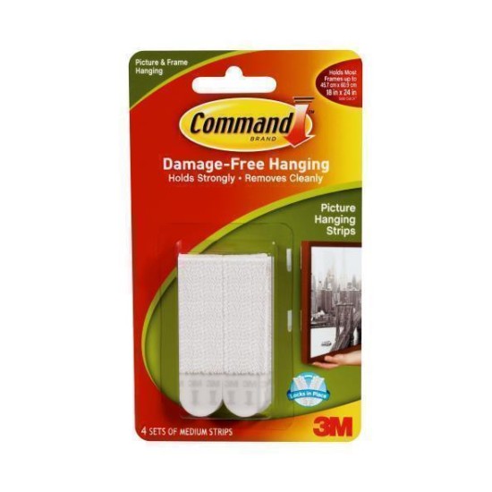 Command Picture Hanging Strips 17201 Medium White, Pack of 4 Sets