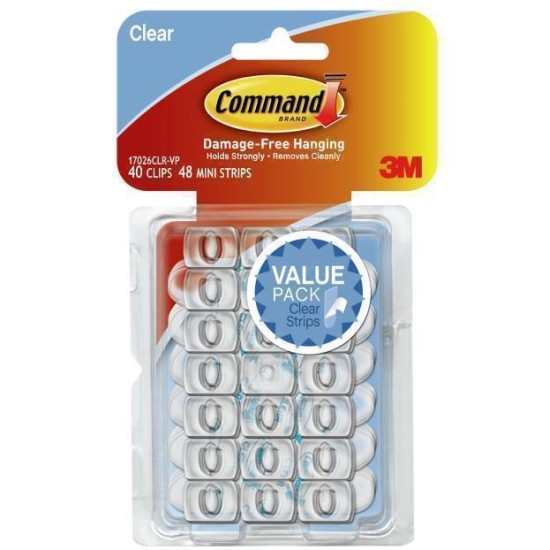 Command Decorating Clips 17026CLR-VP Clear Value, Pack of 40