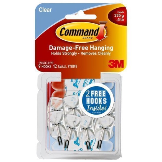 Command Hook 17067CLR-VP Small Clear Wire Value, Pack of 9