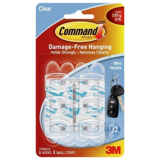 Command Hook 17006CLR Mini Clear, Pack of 6
