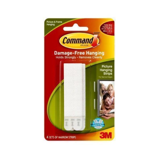 Command Picture Hanging Strips 17207 Narrow White, Pack of 4 Sets