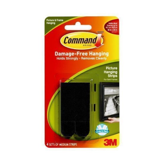 Command Picture Hanging Strips 17201BLK Medium Black, Pack of 4 Sets