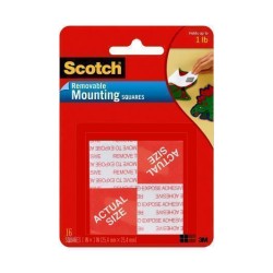 Scotch Mounting Squares 108 Removable 25mm, Pack of 16