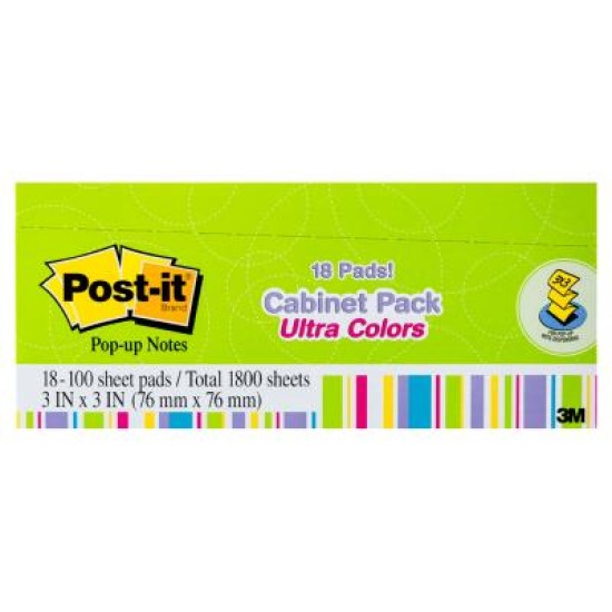 Post-it Pop-Up Notes R330-18AUCP 76x76mm Jaipur Cabinet, Pack of 18