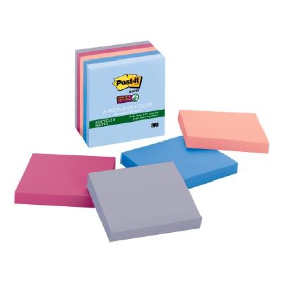 Post-it Recycled Super Sticky Notes 654-5SSNRP 76x76mm Bali, Pack of 5