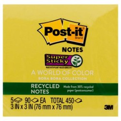 Post-it Super Sticky 30% Recycled Notes 654-5SST Assorted Bora Bora Colours - 76mm x 76mm