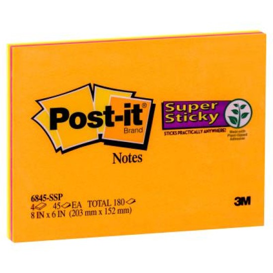Post-it Super Sticky Notes Rio 6845-SSP 152x202mm Assorted, Pack of 4