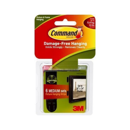 Command Picture Hanging Strips 17204BLK Medium Black, Pack of 6 Sets
