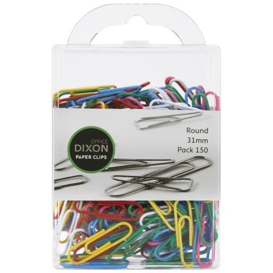 DIXON PAPER CLIPS 30MM ROUND COLOURED PACK 150