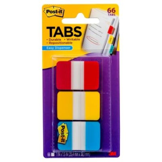 Post-it Tabs 686-RYB 25x38mm Primary, Pack of 3