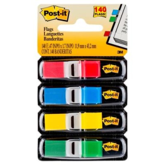 Post-it Flags 683-4 12x43mm Primary, Pack of 4