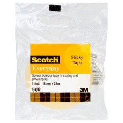 Scotch Everyday Sticky Tape - Hangsell 500 Everyday Sticky Tape 18mm x 33m