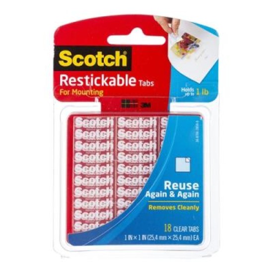 Scotch Restickable Mounting Tabs R100 25x25mm, Pack of 18