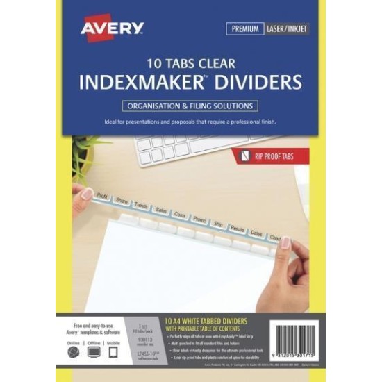 AVERY INDEXMAKER A4 10 TAB WHITE WITH EASY APPLY LABEL L7455-10