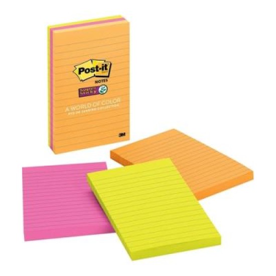 Post-it Super Sticky Lined Notes 660-3SSUC 101x152mm Rio, Pack of 3