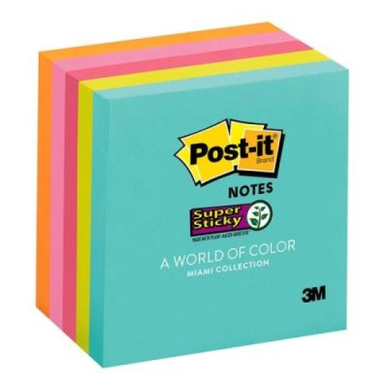 Post-it Super Sticky Notes 654-5SSMIA 76x76mm Miami, Pack of 5