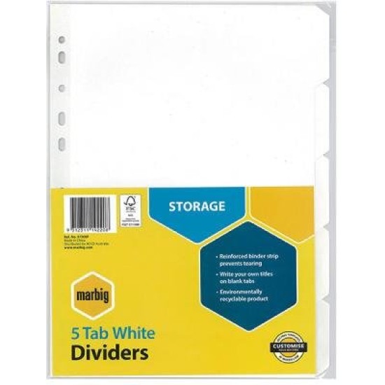 DIVIDERS A4 5 TAB WHITE REFORCED