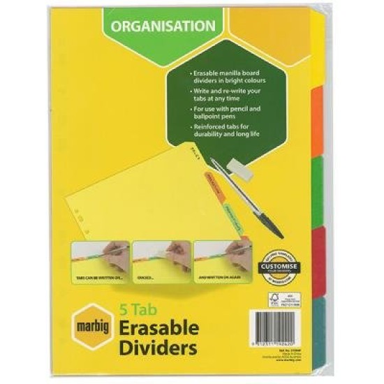 MARBIG DIVIDERS ERASEABLE MNLLA A4 5TAB