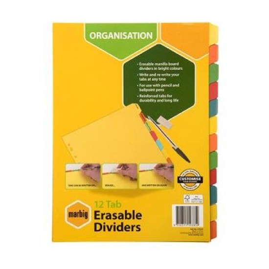 MARBIG DIVIDERS ERASEABLE MNLLA A4 12TAB