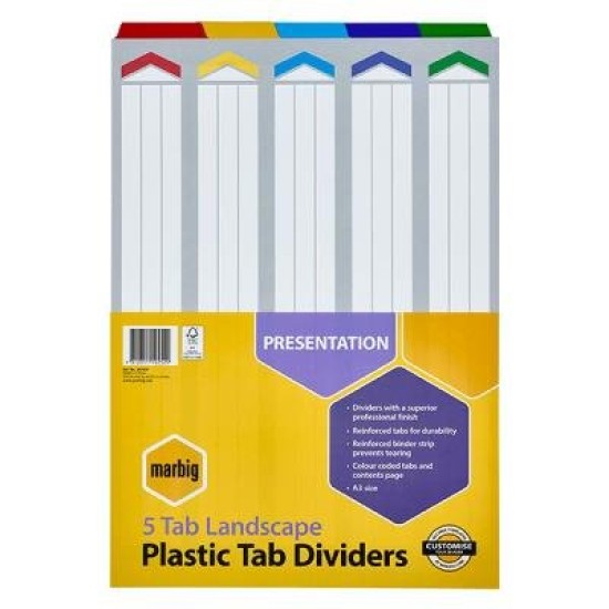 MARBIG DIVIDERS L/SCAPE REINF BRD A3 5TAB