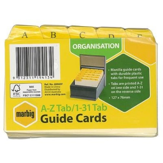 GUIDE CARD A-Z/1-31 5X3 YELLOW